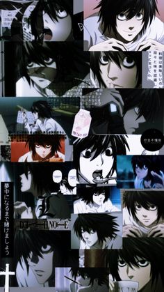 many different anime characters with black hair and white eyes, all looking at each other