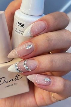 Nails, almond, Diamond Bride To Be Nails, Bride Nail Art, Nails Vibrant, Unghie Sfumate, Latest Nail Designs, Summer Acrylic, Nails Design With Rhinestones, Wedding Nail, Simple Summer