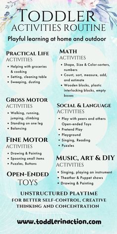 a poster with the words toddler activities routine