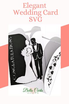 the elegant wedding card svg is shown with an image of a bride and groom