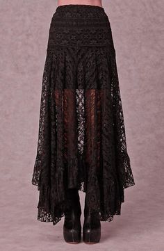 Casual Flowy Lace Skirt, Casual Lace Flowy Skirt, Bohemian Black Midi Skirt, Bohemian Black Skirt For Fall, Bohemian Fall Party Skirt, Asymmetrical Spring Festival Skirt, Spring Festival Asymmetrical Skirt, Bohemian Bottoms With Lace Trim For Party, Asymmetrical Skirt For Spring Festivals