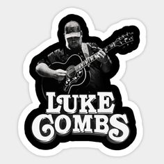 a sticker that says luke combs with an image of a man holding a guitar