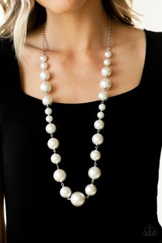 Paparazzi necklace; completely lead and nickel free.  All necklaces come with a free pair earrings! Luxury White Pearl Necklace For Festivals, Paparazzi Jewelry Images, Pink Jewels, Long Pearl Necklaces, Pearl Necklace Earrings, White Pearl Necklace, Paparazzi Accessories, White Necklace, Paparazzi Jewelry