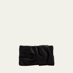 Jimmy Choo "Bonny" clutch bag in ruched satin silk and viscose  Zip top closure with JC accent  Interior, one card slot  Approx. 4.7"H x 8.8"W x 0.5"D Item Weight (Lbs.): 0.4 Made in Italy Chic Silk Bag For Events, Chic Silk Bags For Formal Occasions, Designer Evening Clutch Pouch, Luxury Satin Evening Bag For Events, Chic Satin Rectangular Evening Bag, Chic Silk Evening Bag, Chic Rectangular Satin Evening Bag, Chic Satin Clutch Evening Bag, Luxury Shoulder Clutch For On-the-go