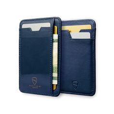 The Vaultskin BRIXTON Slim Card Holder is the perfect choice for a modern individual who values luxury and practicality. This minimalist wallet, perfect for both men and women, redefines the standards of everyday carry accessories. The BRIXTON's design focuses on the essentials- a borderless ID window complemented by 2 front and 3 back pockets, offering just enough space for your vital cards without the bulk. Crafted with the utmost attention to detail, the card holder is made from the finest ge Elegant Blue Rfid Blocking Card Holder, Elegant Blue Rfid Blocking Wallets, Luxury Blue Rfid Blocking Wallet, Luxury Blue Travel Wallet, Luxury Blue Wallets With Card Slots, Slim Leather Wallet, Clear Window, Minimalist Wallet, Slim Wallet