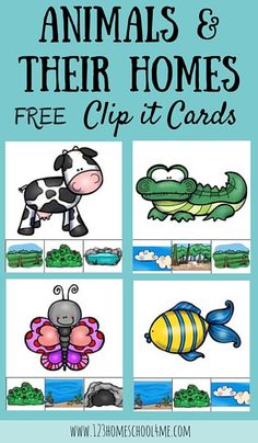 animals and their homes clip it cards for kids to use in the classroom or at home