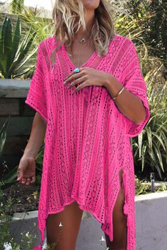 BELLA ROAD Cutout V-Neck Cover-Up with Tassel at Bella Road Poolside Style, Summertime Outfits, Poolside Fashion, Cutout Design, Deep Teal, Swimwear Cover, Beach Vibe, Pastel Blue, Dusty Pink