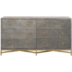 Strand Gray Shagreen 6-Draw Double Dresser Brushed Gold Ring, Unique Dresser, Ring Pulls, Dresser Design, Faux Shagreen, Six Drawer Dresser, 3 Drawer Nightstand, Double Dresser, 6 Drawer Dresser