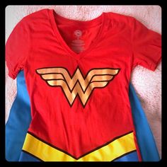 Wonder Woman Tee W/Detachable Cape Red Graphic Print Top For Cosplay, Red Pop Culture Tops For Fan Conventions, Top Tee, Womens Tees, Dc Comics, Red And Blue, Wonder Woman, Wonder, Womens Tops