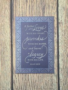 a blue and white wedding card with the words, father loves with his heart provided