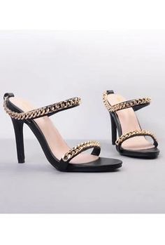 GIGI - CHAIN STRAP SANDALS Unique Gold Chain, Heels Classy Elegant, Woman Heels, Flat Sandals Wedding, Strap Sandals Heels, Party Heels, Heels Classy, Black Only, Sandal Heels