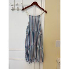 New With Tags!! Ladies Size Large Super Cute Blue Multi Stripe Sundress Ties In Back Fringed Bottom Ships Same Or Next Day Using Usps Thank You!! Blue Spaghetti Strap Sundress For Daytime, Casual Blue Halter Neck Dress, Blue Cotton Mini Dress For Beach Season, Blue Breezy Mini Dress For Brunch, Blue Breezy Sundress With Spaghetti Straps, Breezy Blue Mini Dress For Brunch, Light Blue Casual Halter Neck Mini Dress, Blue Breezy Dress For Daytime, Light Blue Casual Mini Dress For Beach