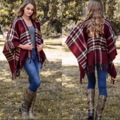 Plaid Poncho One Size Price Firm Casual Shawl Poncho For Fall, Casual Fall Shawl Poncho, One Size Fall Cape With Scarf Detail, One Size Fall Cape With Scarf, Fall Cape Shawl One Size, One Size Fall Cape Shawl, One Size Cape Shawl For Fall, Fall Wrap Poncho With Scarf, Fall Wrap Poncho With Scarf Detail