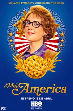 the poster for mrs america, starring as an older woman with glasses and braids