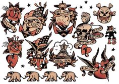 an assortment of tattoos with different designs on them