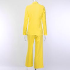 Model Number: 90369 Sleeve Style: REGULAR Collar: V-Neck Sleeve Length(cm): Full Pant Closure Type: Zipper Fly Clothing Length: REGULAR Material: Polyester Pant Length(cm): Full Length Gender: Women Style: Casual Closure Type: Hidden Breasted Pattern Type: Solid Decoration: NONE color: yellow style: fashion,casual,office,lady season: Autumn,winter Elastic: NO Thickness: Medium Spring V-neck Pantsuit For Office, Spring Fitted V-neck Suits, Spring V-neck Fitted Suits, Spring Office Suits With V-neck, Spring Office Stretch Sets, Fall V-neck Office Pantsuit, Stretch V-neck Workwear Sets, Stretch V-neck Sets For Workwear, Yellow Long Sleeve Suits For Spring