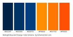 the color chart for different shades of blue, orange, and yellow is shown in this image