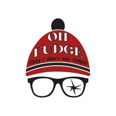 a red hat with glasses on it that says oil fudge only i didn't say