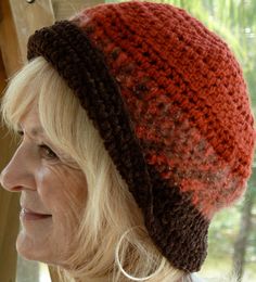 Brown Hat Orange Winter Woman Original Crochet by hatsbyanne1942, $42.00 Adjustable Crochet Hat With Short Brim For Fall, Red Crochet Wide Brim Hat, Curved Brim Crochet Hat For Fall, Fall Crochet Hat With Short Brim, Red Wide Brim Crochet Hat, Brown Cloche Cap For Fall, Brown Fall Cloche Hat, Wide Brim Crochet Hat For Fall, Warm Brimmed Hat For Fall