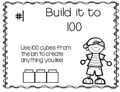 a poster with the words build it to 100 and an image of a boy standing on blocks