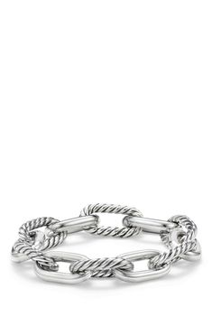 Sterling silver or sterling silver with 18-karat yellow gold. Total length, 8" (Medium). Bracelet, 13.5mm wide. Cable push clasp. Made in Italy. Style Name:David Yurman Dy Madison Chain Large Bracelet. Style Number: 5500403. Available in stores. Classic Sterling Silver Bracelet With Chunky Chain, Classic White Gold Bracelets With Chunky Chain, Classic White Gold Chunky Chain Bracelet, Classic White Gold Bracelet With Chunky Chain, Classic Sterling Silver Bracelet With Chunky Oval Links, Yurman Bracelet, Modern Silver Jewelry, Large Bracelet, Bracelet In Silver