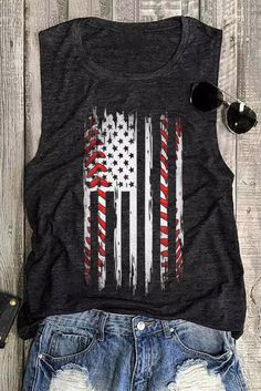 Charcoal black stretch knit sleeveless tee with baseball and American flag mixed print. Nice and roomy. Lightweight soft knit fabric. Size Chart (INCH) Sizes Bust Mid Length Shoulder S 39.4 26.4 14.6 M 41.3 27.2 15.0 L 43.3 28.0 15.4 XL 46.5 28.7 16.1 2XL 49.6 29.5 16.9 American Flag Shirts, Baseball Tank, Baseball Tank Top, Baseball Tanks, Wild West Cowboys, American Flag Stars, Graphic Print Shirt, American Flag Print, Patriotic Shirt