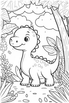 a dinosaur in the jungle coloring page