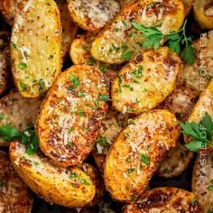 cooked potatoes with parmesan cheese and herbs