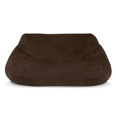 a brown bean bag chair sitting on top of a white floor