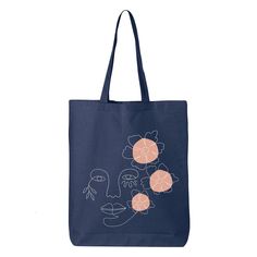 "One Line Face Tote Bag, Minimalist Art, One Line Drawing, Abstract Face Design, Gift For Her, Shopping Bag, Cotton Tote Bag, Flowers Woman 6.0 oz., 100% cotton 20\" self-fabric handles 9\" handle drop Bottom gusset 15\"W x 16\"H x 3\"D" Artistic Blue Bags For Everyday, Artsy Blue Bags For Everyday Use, Artsy Blue Bag For Daily Use, Artistic Pouch Bag For Everyday Use, Artistic Pouch Bag For Daily Use, One Line Face, Line Drawing Abstract, Farmers Market Tote Bag, Music Tote Bag