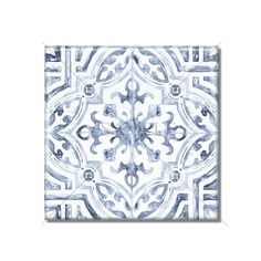 a blue and white tile pattern with an intricate design on the bottom half of it