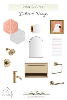 pink and gold bathroom design board