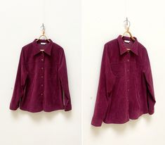 "Vintage 90s Burgundy Shirt L Oversize Faux Suede Shirt Womens Burgundy Top Long Burgundy Blouse Long Suede Shirt Women Bordo Shirt Large D E S C R I P T I O N: ❤️ lightweight ❤️ 6 button closure ❤️ soft fabric ❤️ burgundy color ❤️ 2 side pockets and 2 bust pockets Brand: Cappuccini Size: 48, look's like L or oversize - to ensure a good fit, please check the below measurements carefully. Material: 97 % polyester 3 % spandex 🧵 M E A S U R E M E N T S ❤️Measurements - taken from seam to seam whil Burgundy Shirt, Burgundy Blouse, Burgundy Top, Loose Shirts, Burgundy Color, Long Blouse, Color 2, Shirt Women, Womens Clothing Tops