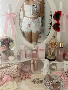 vanity, aesthetic vanity, vanity aesthetic, vanity inspo, aesthetic vanity inspo, vanity aesthetic inspo, pink vanity, pink vanity aesthetic, teen girl vanity, teen girl vanity inspo, coquette vanity, coquette vanity aesthetic, coquette aesthetic vanity, coquette, coquette aesthetic, downtown girl, downtown girl aesthetic, whisper girl, whisper girl aesthetic, fancy vanity, french vanity Room Decor Essentials, Korean Skincare Products, Coquette Room Decor, Floral Bedding Sets, Coquette Room, Aesthetic Coquette, Floral Bedding