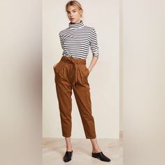 Nwt Free People High Waisted Paper Bag Pegged 90's Pant In Maize Size 10 - High Rise, Belted Paper Bag Waist, Zip And Button Fly, Pleated Front, Pockets, Tapered Straight Leg - Size 10 Paperbag Waist Bottoms For Workwear In Fall, Fall Workwear Pants With Paperbag Waist, Fall Paperbag Waist Pants For Work, Fall Paperbag Waist Pants For Day Out, Fall Day Out Paperbag Waist Pants, Brown Paperbag Waist Pants For Fall, Cotton Bottoms For Office In Fall, Cotton Bottoms For Office Wear In Fall, Brown Paperbag Waist Bottoms For Work