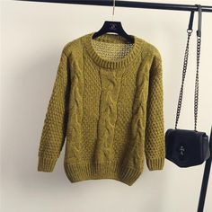 Pure Color Cable Knit Wear Long Sleeves Scoop Sweater Scoop Sweaters, Knitting Sweater, Knit Wear, Red Coffee, Solid Color Sweater, Slim Sweater, Color Sweater, Green Lake, Simple Fashion