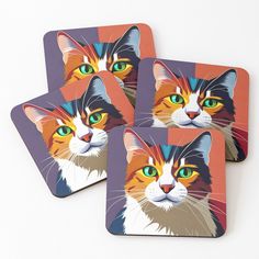 four coasters with an image of a cat on them