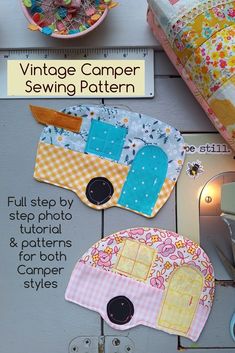 the sewing pattern for this vintage camper pillow is easy to sew and includes instructions