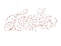 the word famillico written in cursive writing with red ink on white paper