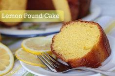 a lemon pound cake on a plate with a fork