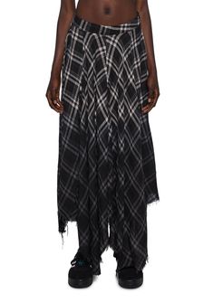 Low Rise Maxi Skirt, Current Mood Clothing, Fall 24, Handkerchief Hem, Current Mood, Plaid Skirt, Plaid Skirts, Plaid Print, Asymmetrical Hem