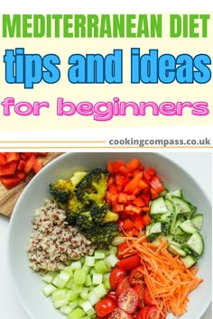 a white plate topped with lots of veggies next to broccoli and carrots