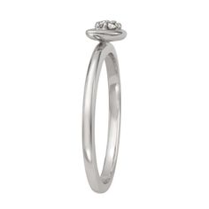 Your style will stand out whenever you wear this sterling silver Moissanite Outlet half moon ring.Click on this JEWELRY & WATCHES GUIDE to learn about fit, styles, materials and more! Width: 1.7 mm Nickel free Metal: sterling silver Plating: platinum, rhodium Finish: polished Packaging: boxedSTONE DETAILS Stone type: lab-created moissanite Total weight: 1/10 ct. Shape: round Setting: micro prong Gemstones may have been treated to enhance their appearance. Special care may be required. Please vis Sterling Silver Ring With Single Diamond, Adjustable Sterling Silver Diamond Ring With Round Band, Silver Birthstone Ring With Single Diamond, Silver Sterling Stackable Rings With Single Diamond, Silver Stackable Rings With Single Diamond In Sterling Silver, Silver Stackable Brilliant Cut Promise Rings, Sterling Silver Diamond Ring With Single Diamond, White Gold Stackable Halo Promise Rings, Silver Sterling Birthstone Ring With Diamond