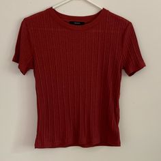 Size: Small Color: Darker Shade Of Red Never Worn, In Very Good Condition This Is From Forever 21. Super Comfortable And The Front Of The Top Looks Cute When It’s Tied In A Knot!! Red Crew Neck Trendy Tops, Trendy Red Crew Neck Top, Casual Short Sleeve T-shirt By Forever 21, Forever 21 Crew Neck Tops, Red Ribbed Casual Top, Casual Red Ribbed Top, Casual Red Tops From Forever 21, Casual Red Forever 21 Tops, Fitted Red Forever 21 Top