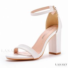 Lasaky - Dreamy White Wedding Shoes for Brides Rough Heel, Round Toes Synthetic Wedding Shoes With Padded Heel, Formal Synthetic Block Heel Wedding Shoes, Wedding Heels With Padded Heel And Synthetic Material, Wedding Heels With Padded Heel In Synthetic, Wedding Heels With Padded Heel In Synthetic Material, Synthetic High Heel Block Heels For Wedding, Synthetic Block Heel Wedding Shoes, Wedding Sandals With Round Toe In Synthetic Material, Shoes For Brides