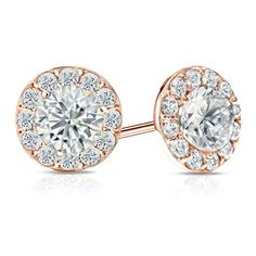 Halo set diamond stud earrings make an elegant statement for any occasion. These 14k rose gold studs can last a lifetime and beyond. The earrings feature classic round-cut Lab Grown diamonds that holds a total weight of 1.80 ct. center stone surrounded by small diamonds 1.20 ct. total weight round-cut Lab Grown side diamonds, together with a total weight of 3.00 ct. The studs are available with push-back . Black Diamond Pendant, Black Diamond Studs, Halo Diamond Earrings, Solitaire Diamond Pendant, Popular Engagement Rings, Diamond Earrings Studs Round, Colored Diamond Rings, Halo Stud Earrings, Rose Gold Studs