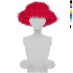 a white mannequin with a red fur hat on it's head