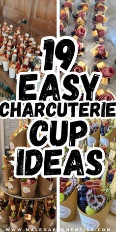 an assortment of cupcakes and pastries with the words easy characterie cup ideas