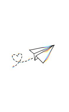 a paper airplane flying in the sky with a heart drawn on it's tail