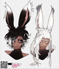 two anime characters with long white hair and bunny ears